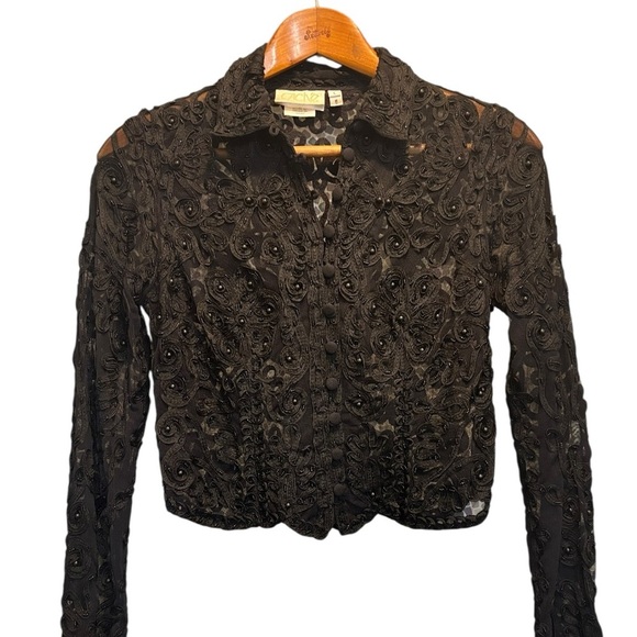Vintage Cache Black Lace Cropped Button Down Top / Jacket Size Large - Picture 11 of 11